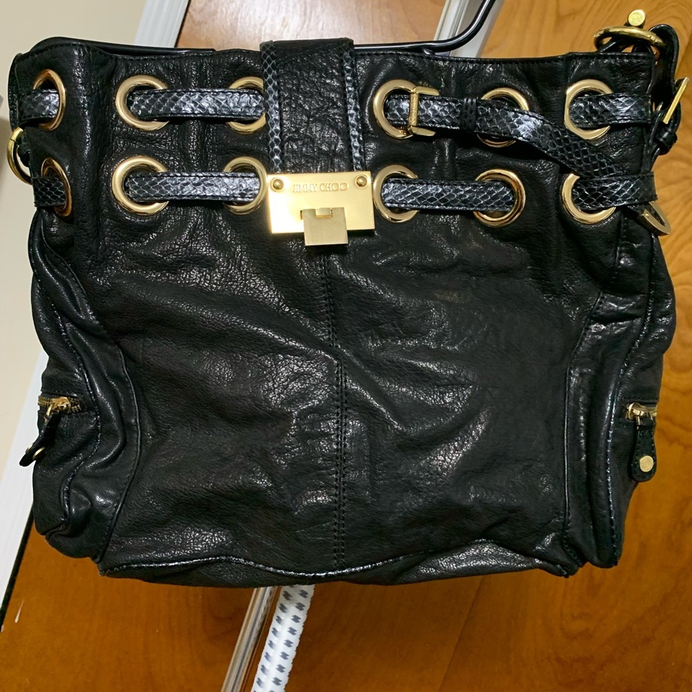 jimmy choo bag black with gold trim